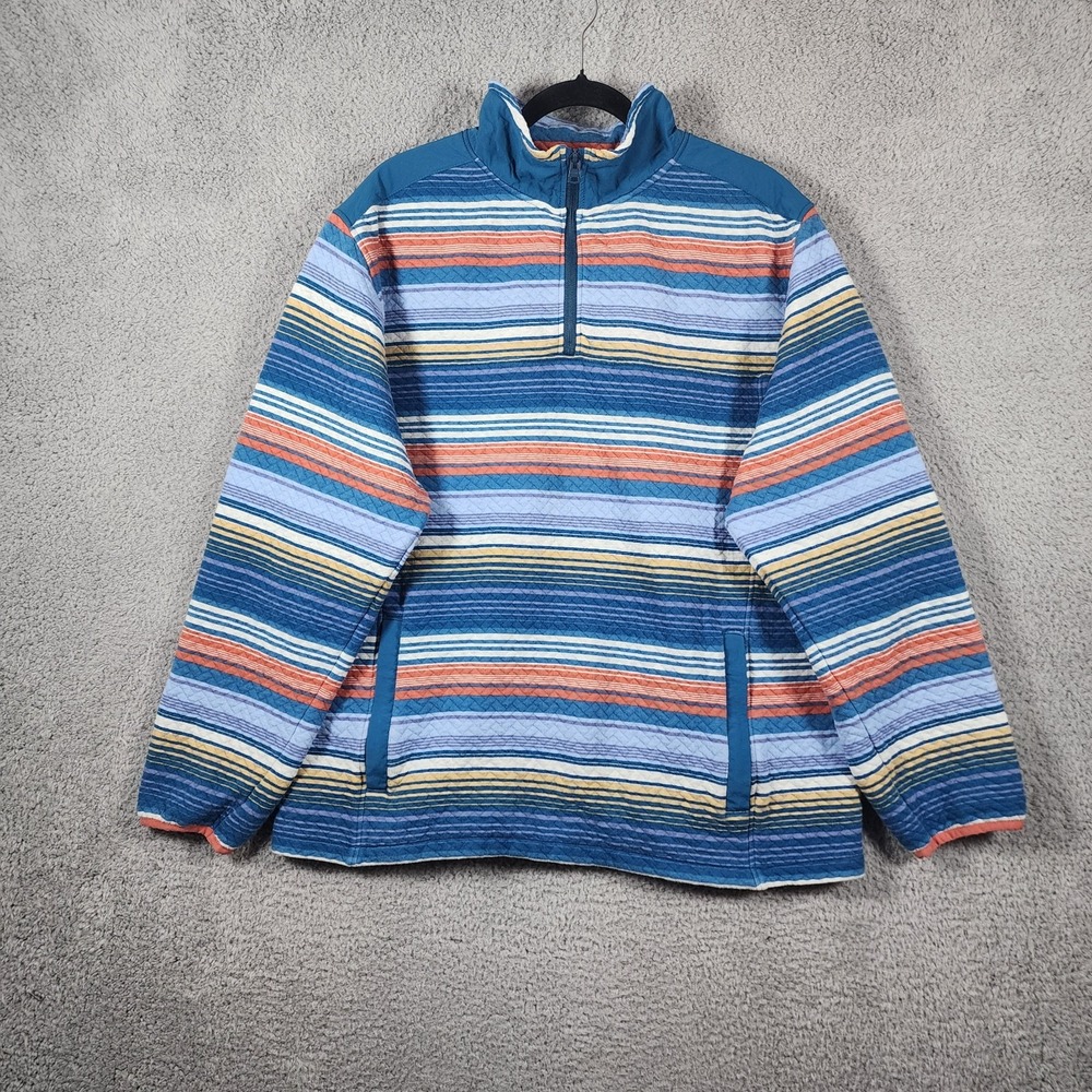 Chubbies Quarter Zip Pullover Mens XL Blue Striped Cotton Quilted Cozy Coastal